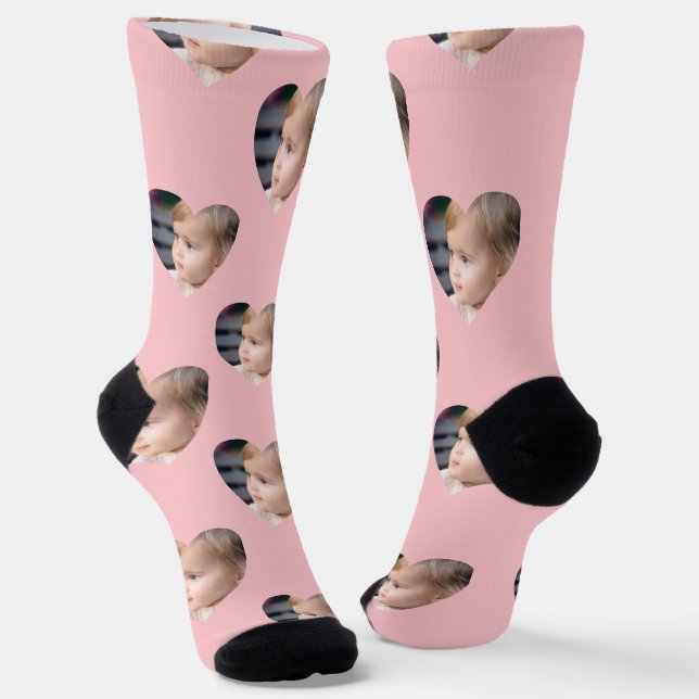 Calcetines Monograma Corazón rosa Cara Personalizado de foto  (Angular)