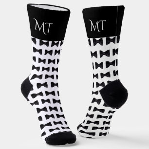 Calcetines Monograma de boda para padrinos en negro y blanco