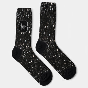 Calcetines Monograma de lentejuelas brillantes en blanco y ne