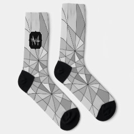 Calcetines Monograma de mosaico de triángulo gris negro blanc