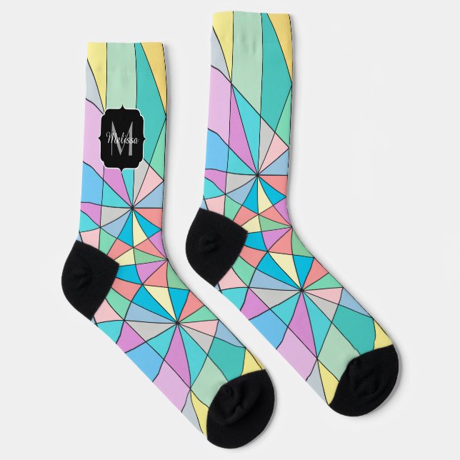 Calcetines Monograma de Patrón de Triángulo de Mosaico Pastel (Derecha)