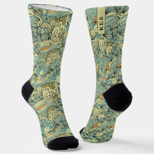 Calcetines Monograma de Patrón Floral Botánico Retro Vintage