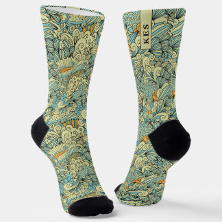 Calcetines Monograma de Patrón Floral Botánico Retro Vintage