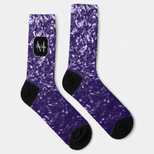 Calcetines Monograma de purpurina violeta ultra violeta oscur