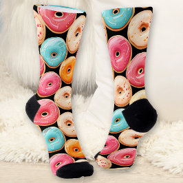Calcetines Monograma del nombre negro del patrón de donut de