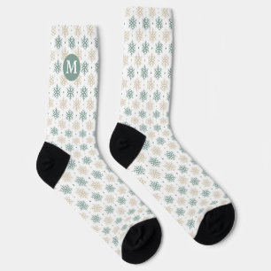 Calcetines Monograma del patrón de copo de nieve de oro verde