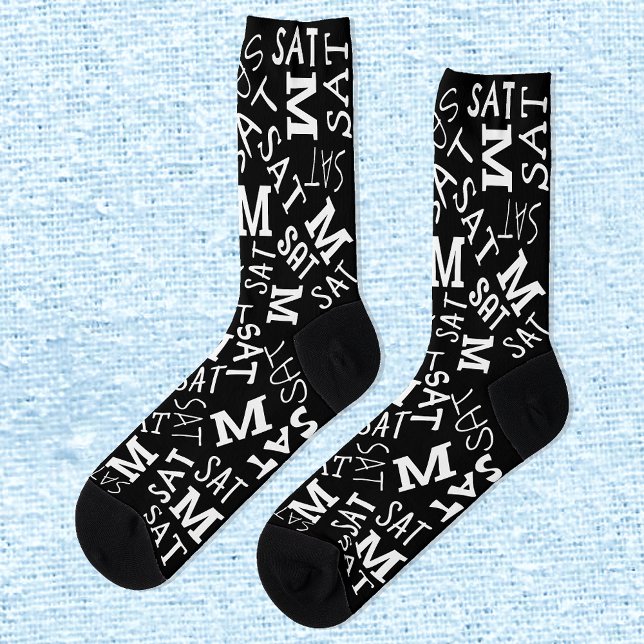 Calcetines Monograma Día De La Semana Sábado Blanco Y Negro (Subido por el creador)