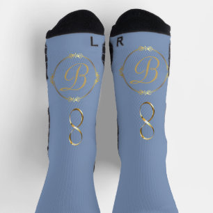 Calcetines Monograma en oro con círculo infinito en azul  
