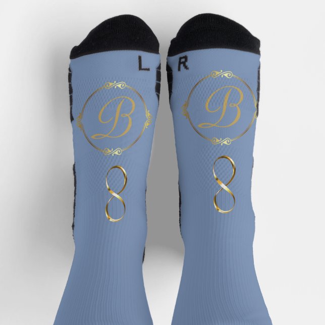 Calcetines Monograma en oro con círculo infinito en azul | (Arriba)