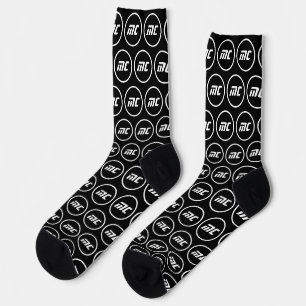 Calcetines Monograma Fresco de Iniciales en Blanco y Negro Si