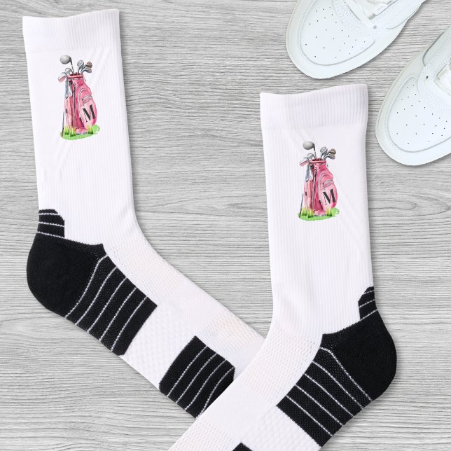 Calcetines Monograma inicial de golf rosa (Pink Golf Initial Monogram Socks)