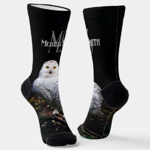 Calcetines Monograma majestuoso de búho de nieve invernal con