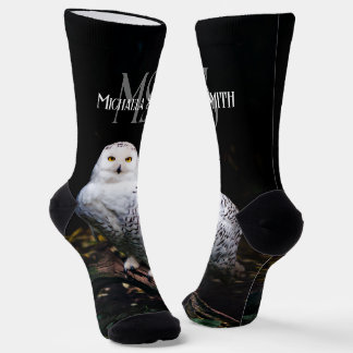 Calcetines Monograma majestuoso de búho de nieve invernal con