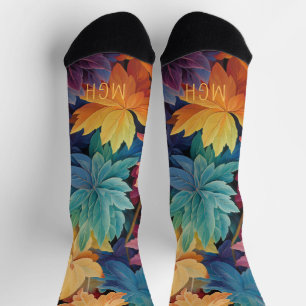 Calcetines Monograma Personalizado de las hojas de otoño colo
