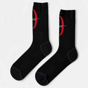 Calcetines Monograma personalizado Nombre de guión Negro Blan