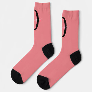 Calcetines Monograma personalizado Nombre del guión negro ros