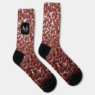 Calcetines Monograma Rojo Marrón falso Brillo destellos