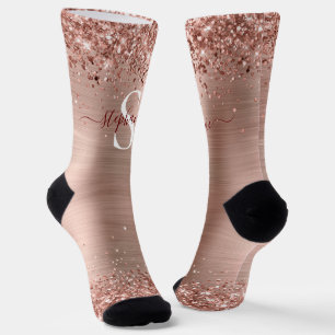 Calcetines Monograma Rosa Faux-Purpurina Girly Glam