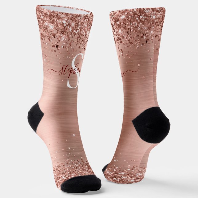 Calcetines Monograma Rosa Faux-Purpurina Girly Glam (Angular)