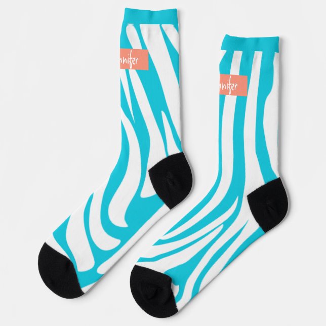 Calcetines Monograma Turquoise Stried Zebra Pattern (Izquierda)