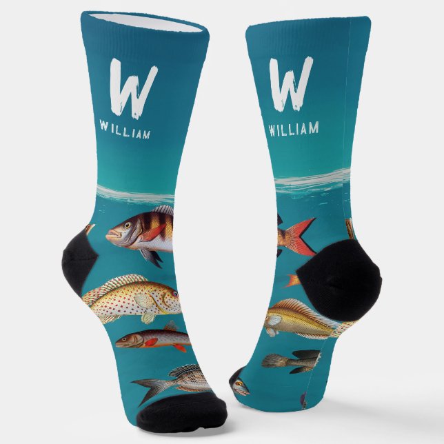 Calcetines Monogrammed Fish Under Blue Ocean  (Angular)