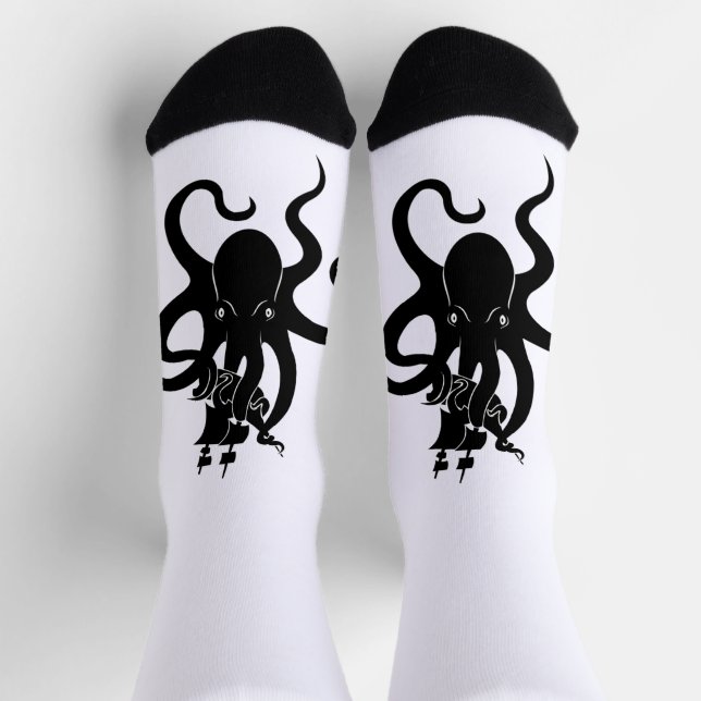 Calcetines Monstruo marino azul y kraken negro con barco (Arriba)