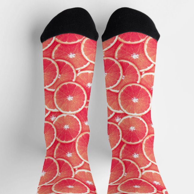 Calcetines Montaje digital de rodajas de toronja rosa (Arriba)