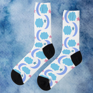 Calcetines Moon Cloud Stars Pattern Purple Blue