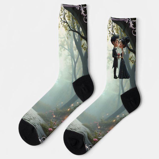Calcetines Moonlit Vows – A Cute Gothic Wedding Moment.  (Izquierda)