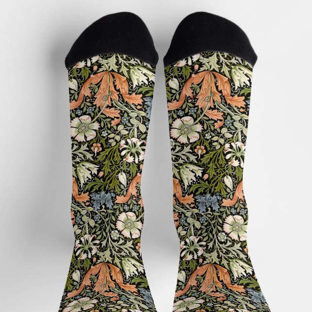 Calcetines Morris BlackBackground 1896 Patrón Floral Compton (Arriba)