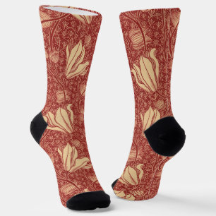 Calcetines Morris Inspirado Lily Flor Tejido Rojo Botánico