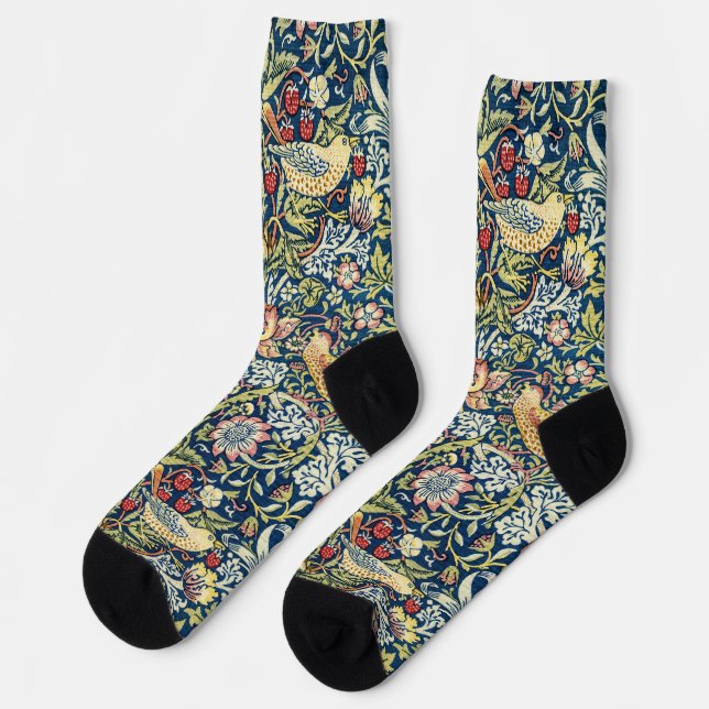 Calcetines Morris - Pájaro de fresa y patrón floral (Izquierda)