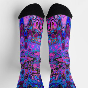 Calcetines Mosaico abstracto rosa y azul ondulado retro
