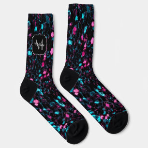 Calcetines Mosaico azul rosa brillante purpurina destellos Mo