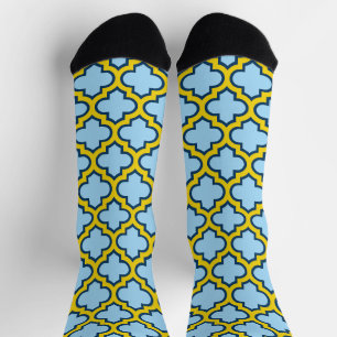 Calcetines Mosaico azul y amarillo, Entramado, Quatrefoil