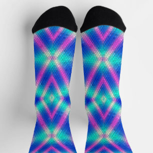 Calcetines Mosaico hexagonal rosado en degradado azul