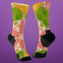 Calcetines Mosaico Mandala Naranja Verde y Rosa