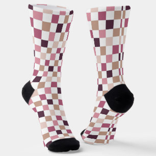 Calcetines Mosaico Minimalista Cuadrado de Morado y Marrón