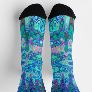 Calcetines Mosaico Retro Ondulado Azul Colorido Abstracto