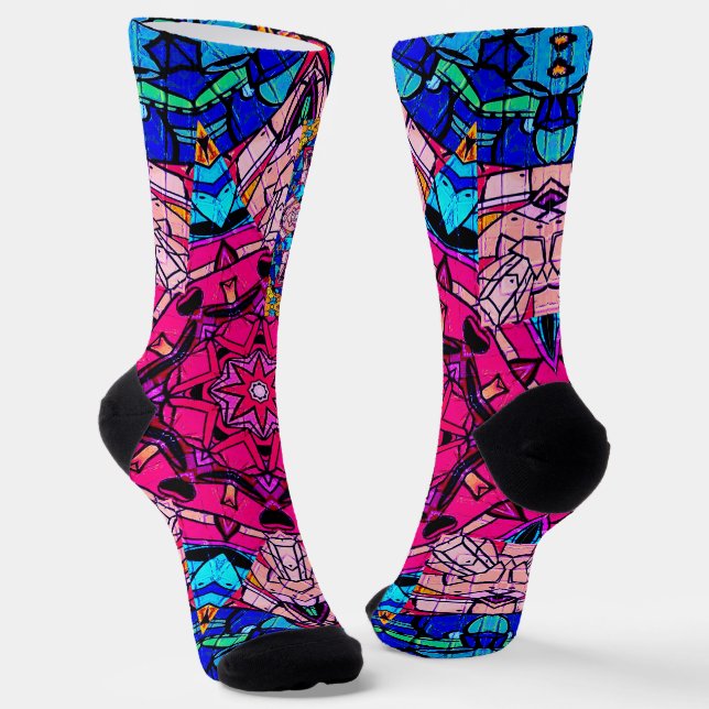 Calcetines Mosaico rosa Mandala Floral Psicodélico Retro (Angular)