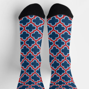 Calcetines Mosaicos marroquíes azules y rojos, Entramado, Cua
