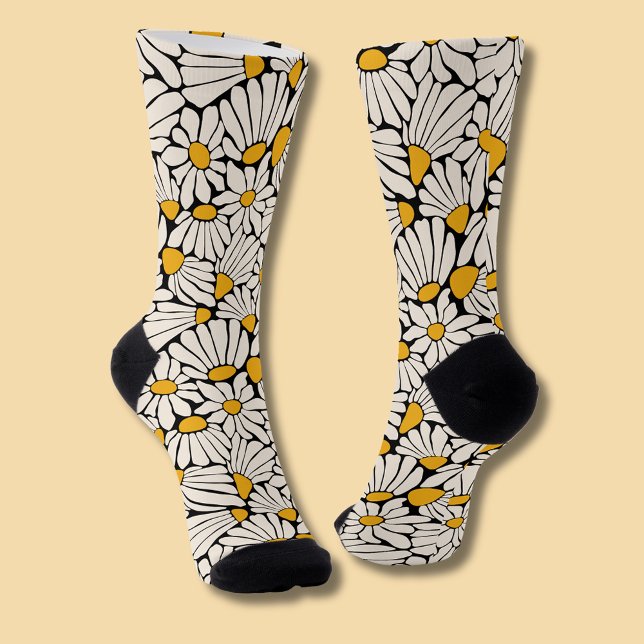 Calcetines Mostaza floral retro crema amarilla botánica (Retro floral daisy dream socks)
