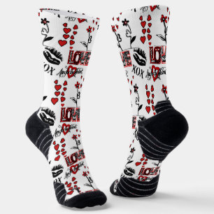 Calcetines Motivo de San Valentín Rojo Negro Blanco
