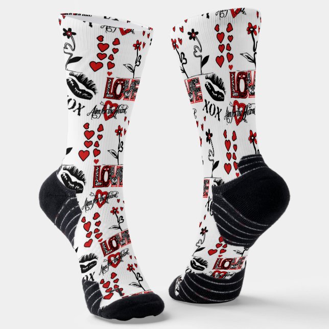 Calcetines Motivo de San Valentín Rojo Negro Blanco (Angular)