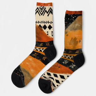 Calcetines Motivos tribales en tonos negro y tierra