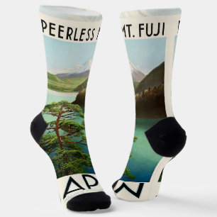 Calcetines Mt Fuji Japón Afiche de Viaje Arte de época