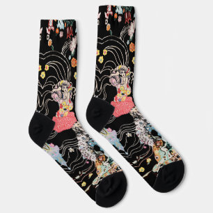 Calcetines MUJER, CENTAURO FLORAL Patrón Klimt Blanco Negro