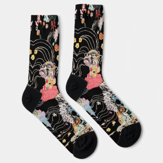 Calcetines MUJER, CENTAURO FLORAL Patrón Klimt Blanco Negro