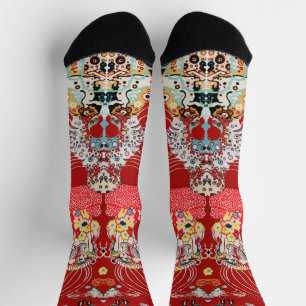 Calcetines MUJER, CENTAURO FLORAL Rojo Blanco Patrón Klimt