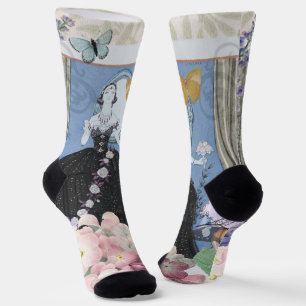 Calcetines Mujer elegante azul vestido floral elegante